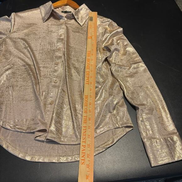 Kiwi Club Gold Metallic Polyester Blend Button Up Shirt Women's Size Small S - Picture 4 of 8